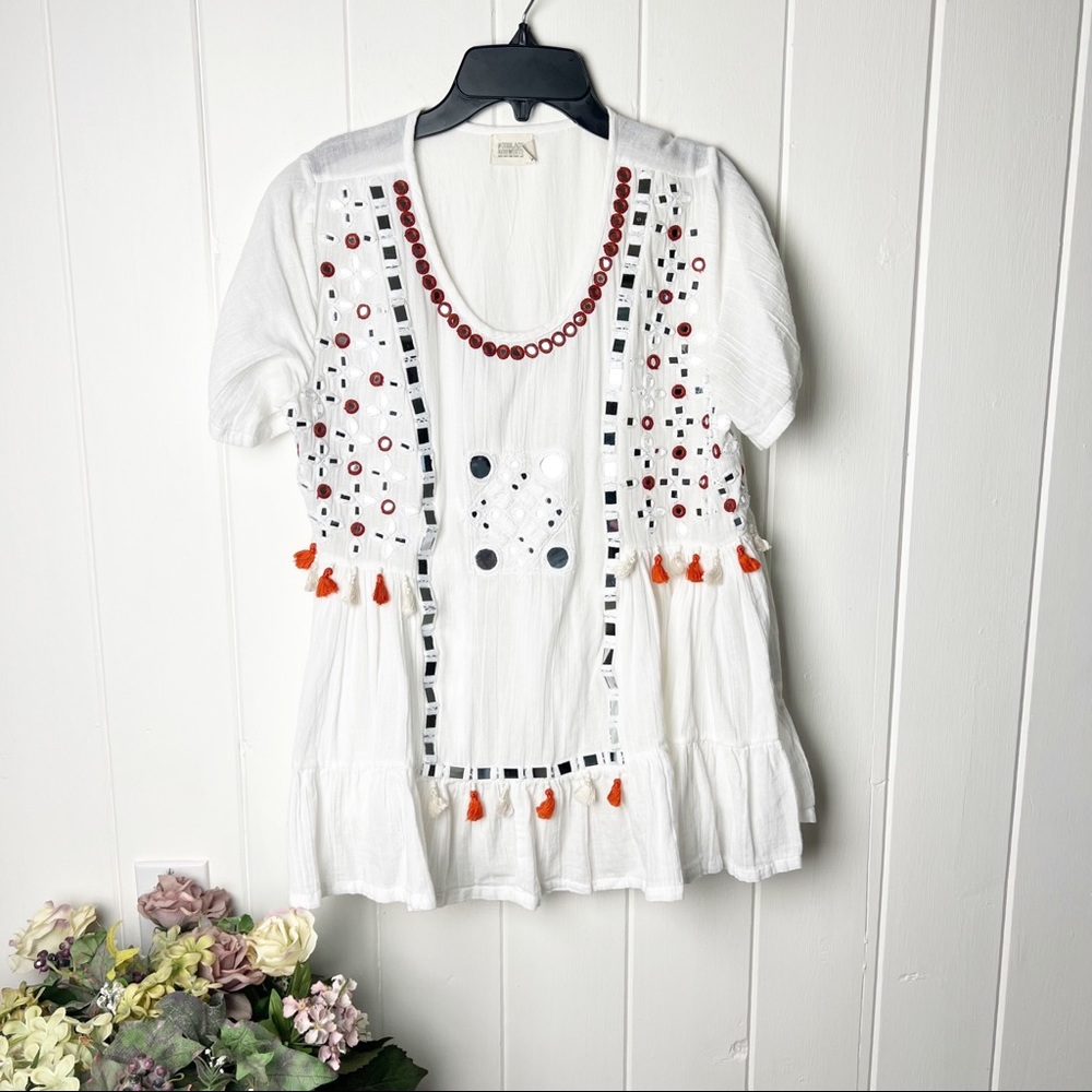 Anthropologie Norblack Norwhite Jessa Beaded Blouse